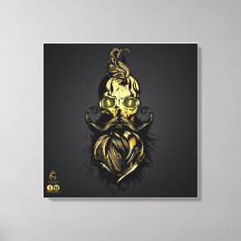 Tête de mort hipster barbu et moustachu or canvastryck