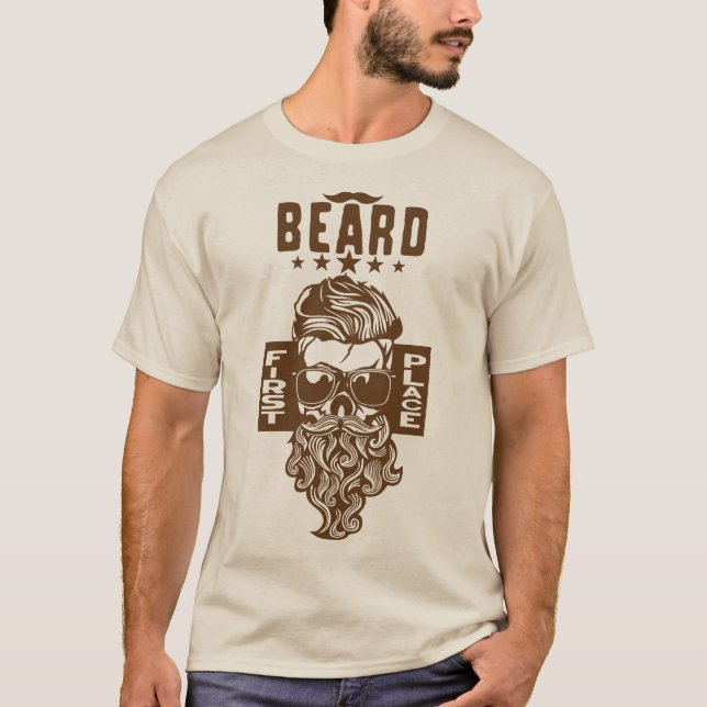 tete de mort hipster citation first place beard ba t shirt (Framsida)