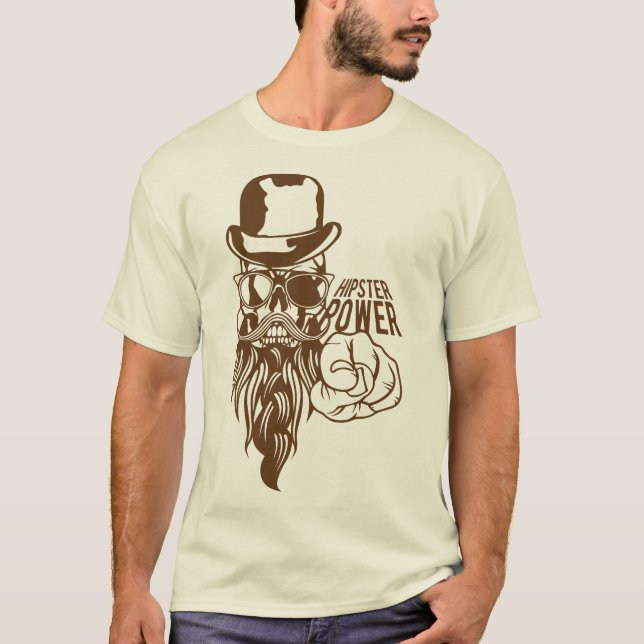tete de mort hipster citation power barbe moustach t shirt (Framsida)
