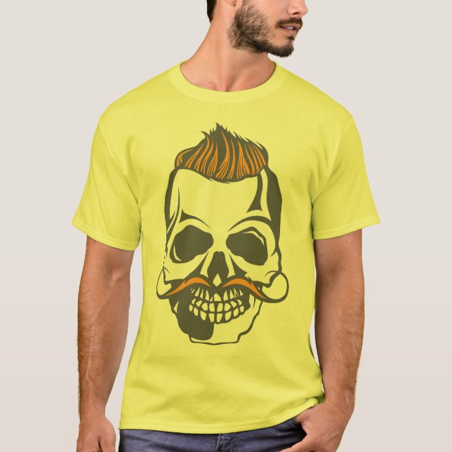 tete de mort hipster coiffure punk moustache 2211 t shirt (Framsida)