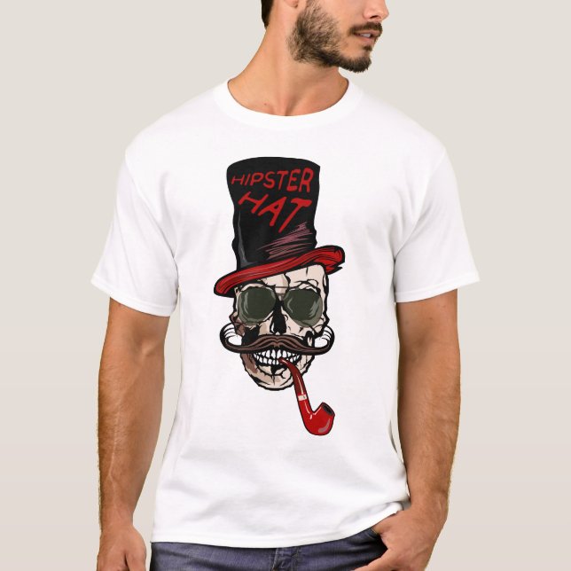 tete de mort hipster crane skull barbu barbe moust t shirt (Framsida)