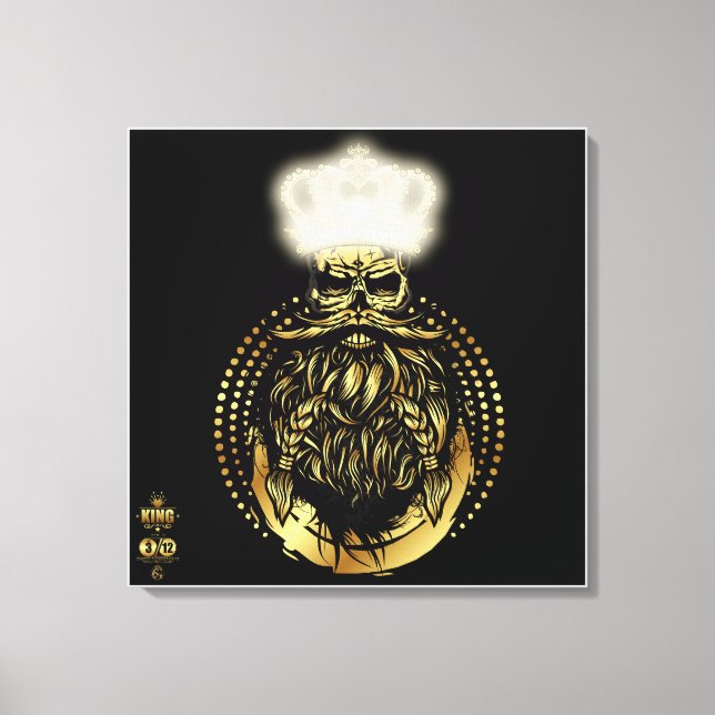Tête de mort hipster king skull roi barbu 3 canvastryck (Framsida)