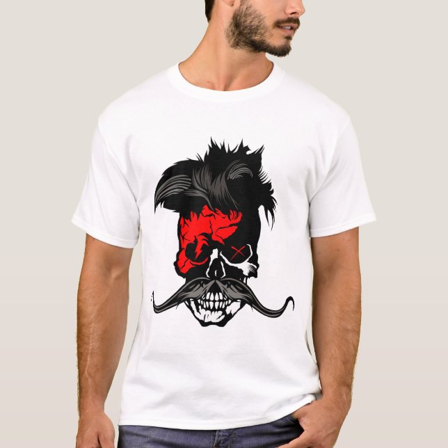 tete de mort hipster skull punk moustache crane mo t shirt (Framsida)