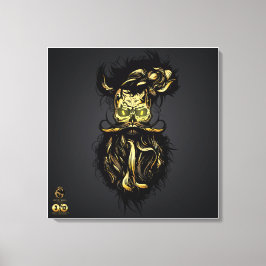 Tête de mort hipster skulls barbu et moustachu or canvastryck