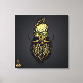 Tête de mort hipster skulls barbu et moustachu or canvastryck