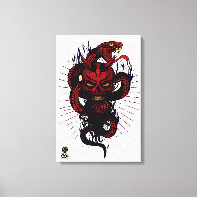 Tête de mort hipster skulls diable serpent tattoo  canvastryck (Framsida)