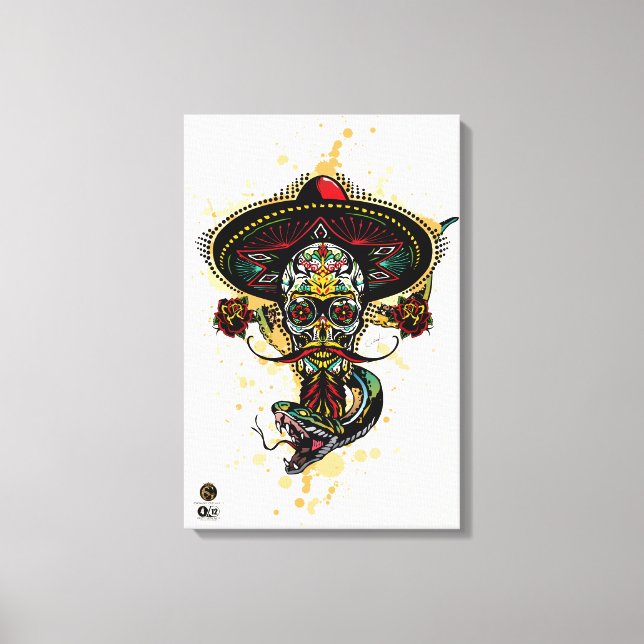 Tête de mort hipster skulls mexicaine serpent tatt canvastryck (Framsida)