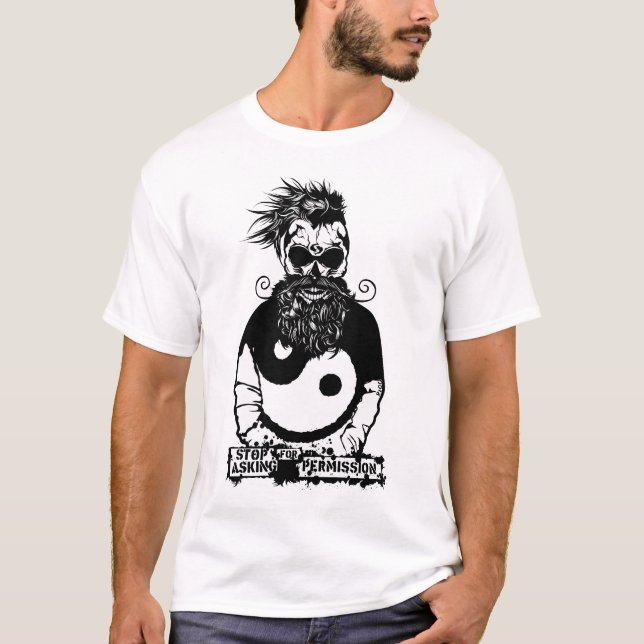 tete de mort hipster yin yang skull moustache vest t shirt (Framsida)