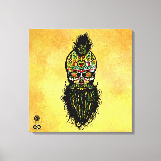 Tête de mort mexicaine hipster skulls barbu et mou canvastryck (Framsida)
