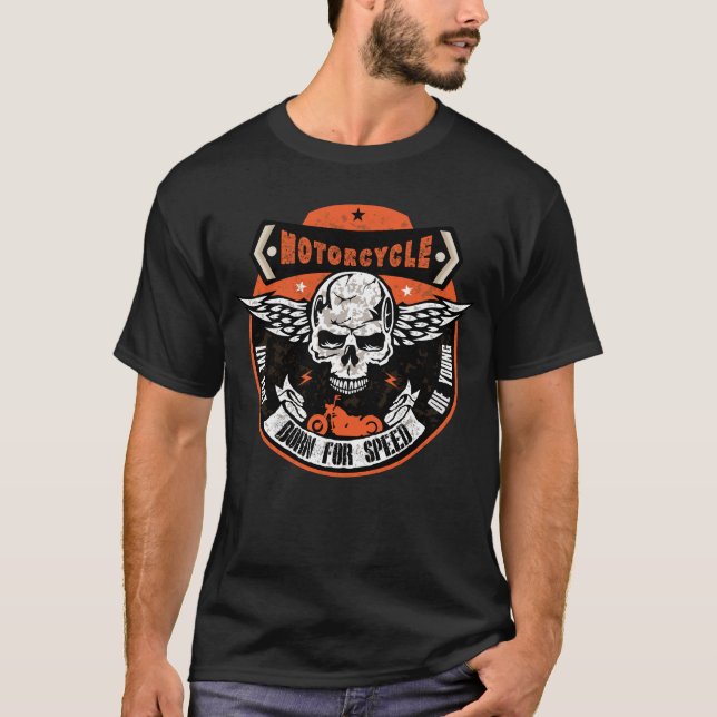 Tete de mort motorcycle moto motard crane aile sku t shirt (Framsida)