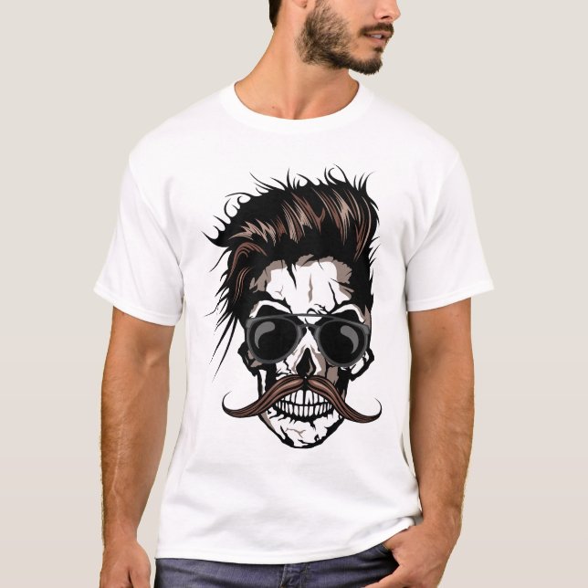 tete de mort moustache hipster crane skull moustac t shirt (Framsida)