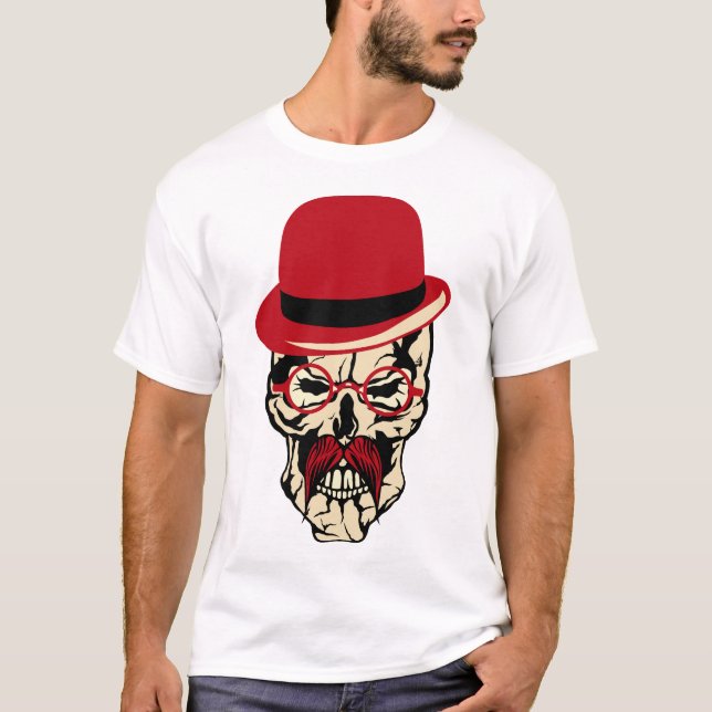 tete de mort moustache hipster lunette crane t shirt (Framsida)