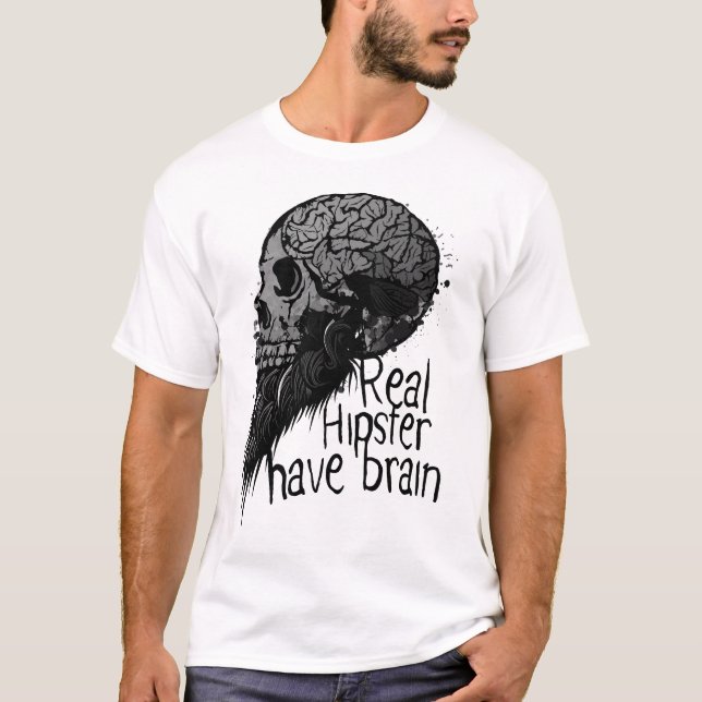 tete de mort real hipster have brain crane skull b t shirt (Framsida)
