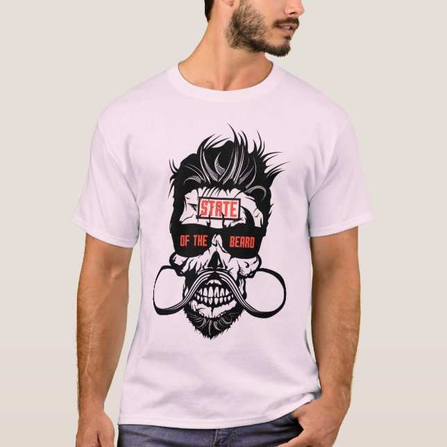 tete de mort state beard hipster barbu barbe moust t shirt (Framsida)