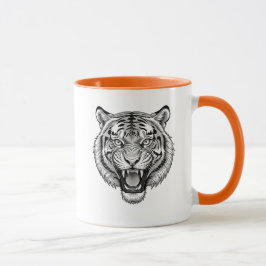 Tête de tigre rugissant? en noir et blanc. mugg