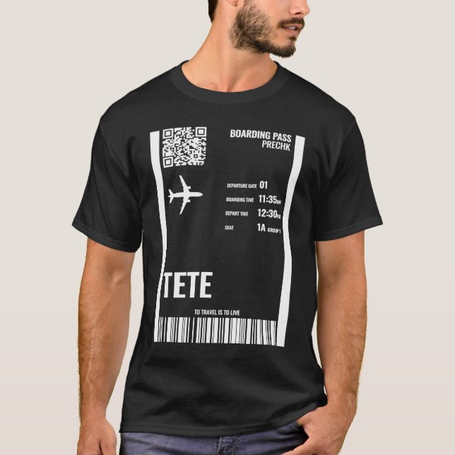 Tete Mozambique Boarding Pass Airline Ticket Trave T Shirt (Framsida)
