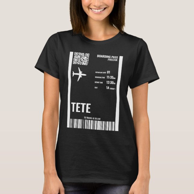 Tete Mozambique Boarding Pass Airline Ticket Trave T Shirt (Framsida)