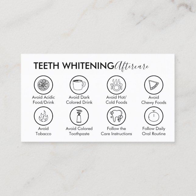 Teth Whitening Aftercare Tips Dentist Visitkort (Baksida)