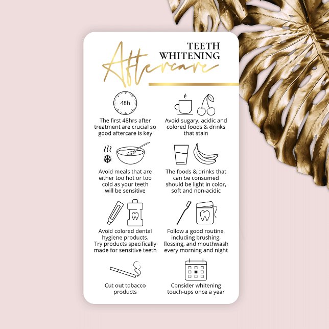 Teth Whitening White & Guld Care Instructions Visitkort (Skapare uppladdad)