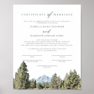 TETON National Park Giftermål Certificate Keepsaké Poster