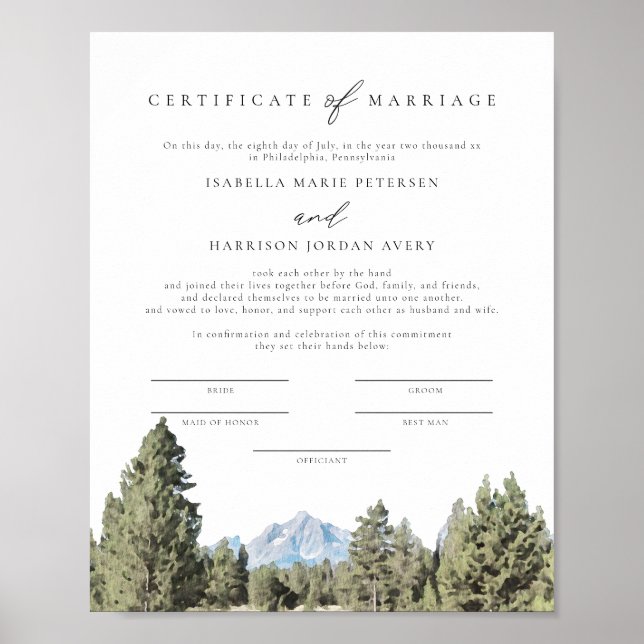 TETON National Park Giftermål Certificate Keepsaké Poster (Framsidan)