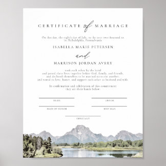 TETON National Park Giftermål Certificate Keepsaké Poster