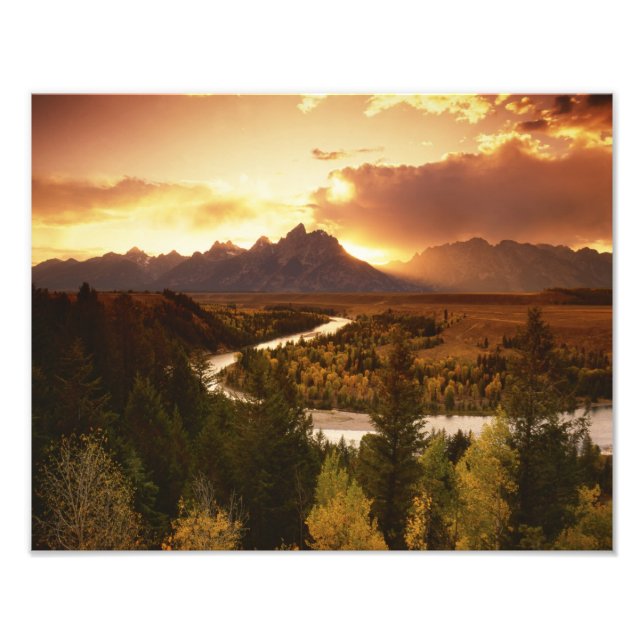 Teton Range vid solnedgång, från Snake River Fototryck (Framsidan)