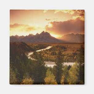 Teton Range vid solnedgång, från Snake River Magnet