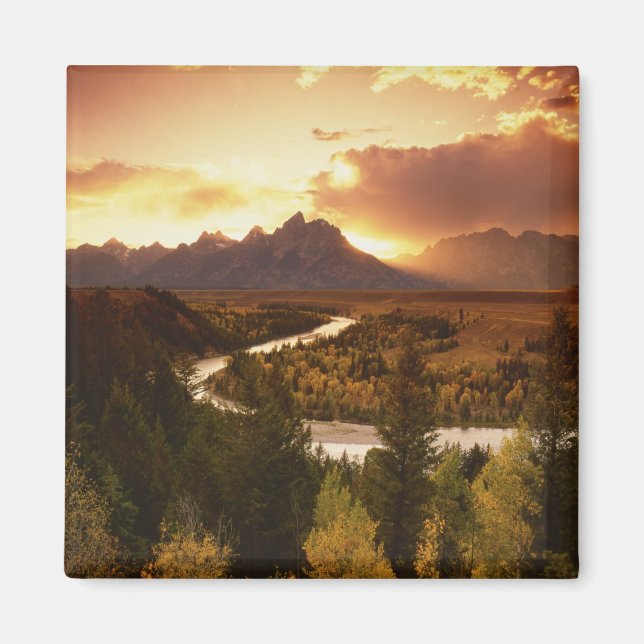 Teton Range vid solnedgång, från Snake River Magnet (Framsidan)