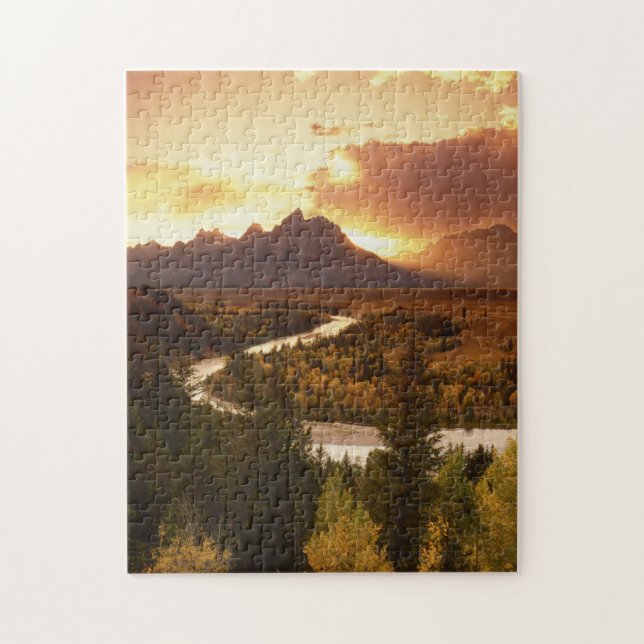 Teton Range vid solnedgång, från Snake River Pussel (Vertikal)