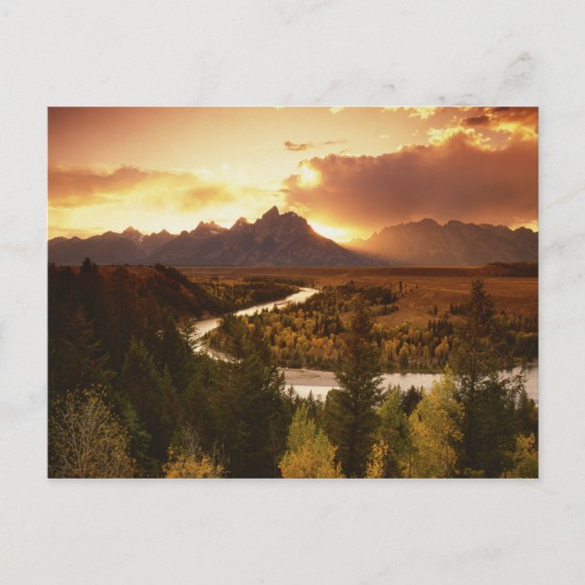 Teton Range vid solnedgång, från Snake River Vykort (Framsida)