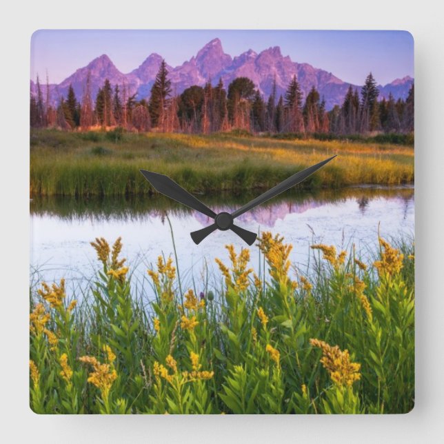 Teton Sunrise Fyrkantig Klocka (Framsida)