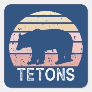 Tetons Retro Bear Fyrkantigt Klistermärke