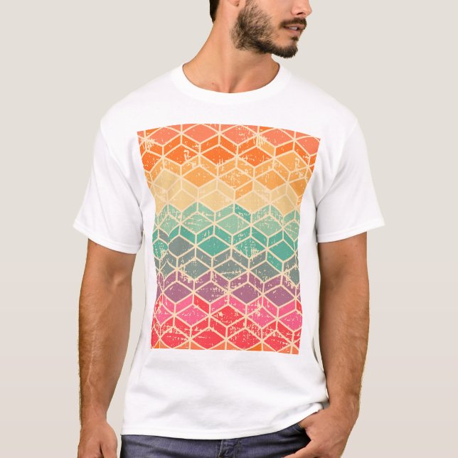 Tetragonal Geometric Grunge Sömlös Mönster T Shirt (Framsida)