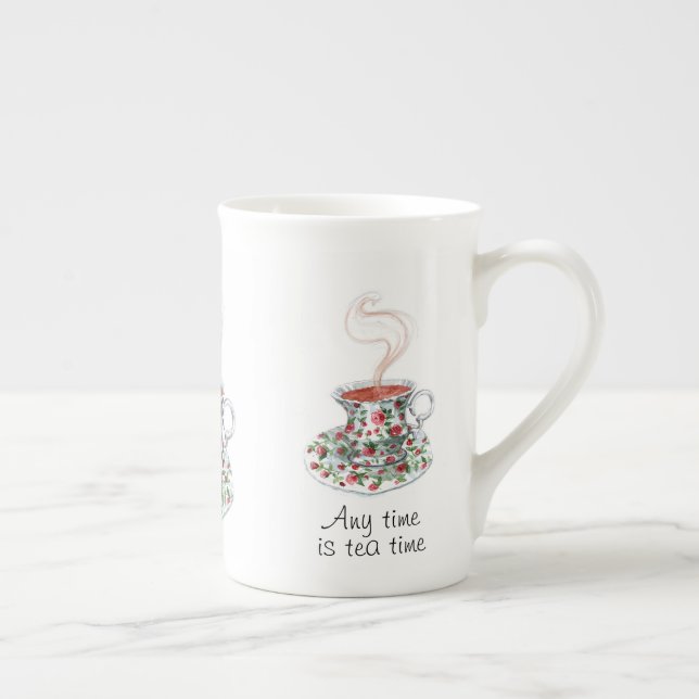 Tettid när som helst - teslogan benporslin mugg (Höger)