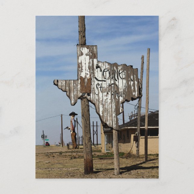 Tex Cowboy och Texas Sign Vykort (Framsida)