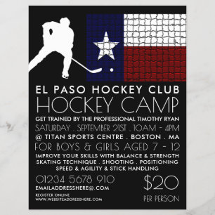 Texan Flagga, Hockey Player, Camp Advertising Flye Reklamblad