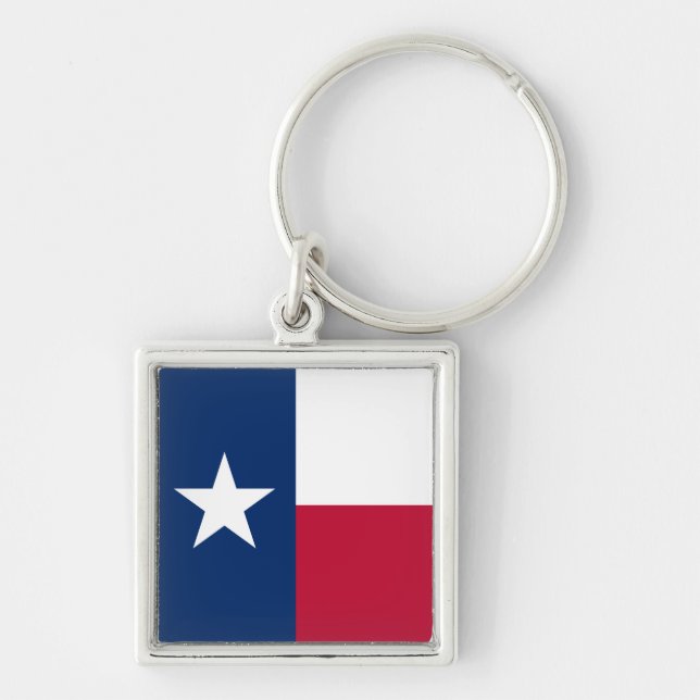 Texan Lone Star Statlig flagga i Texas Fyrkantig Silverfärgad Nyckelring (Framsidan)