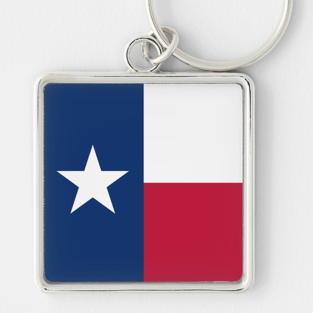 Texan Lone Star Statlig flagga i Texas Fyrkantig Silverfärgad Nyckelring (Framsidan)