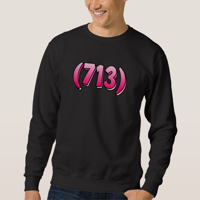 Texas 713 Area Code Houston Pasadena Pearland Leag Lång Ärmad Tröja (Framsida)