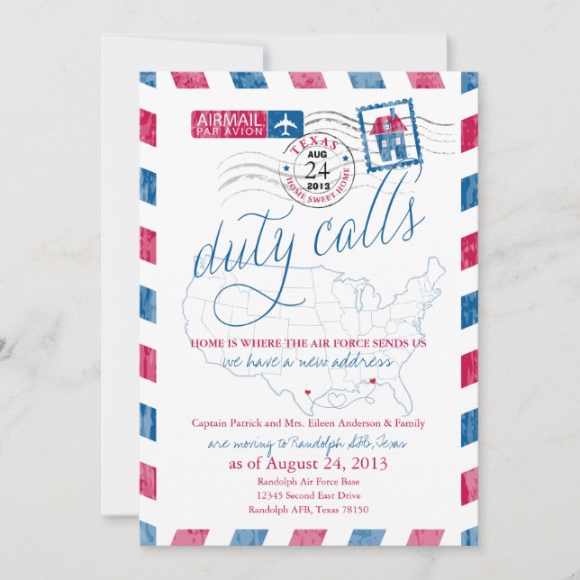 Texas Airmail Militär Flytta Announcement Inbjudningar (Framsida)
