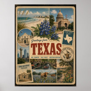 Texas Äkta Vintage Stil Vykort Poster