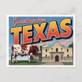Texas Alamo Longhorn Cow Greetings Vykort