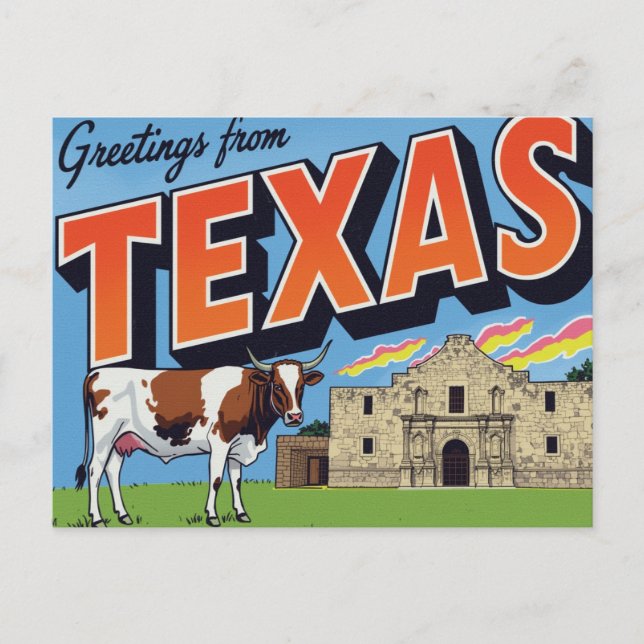 Texas Alamo Longhorn Cow Greetings Vykort (Framsida)