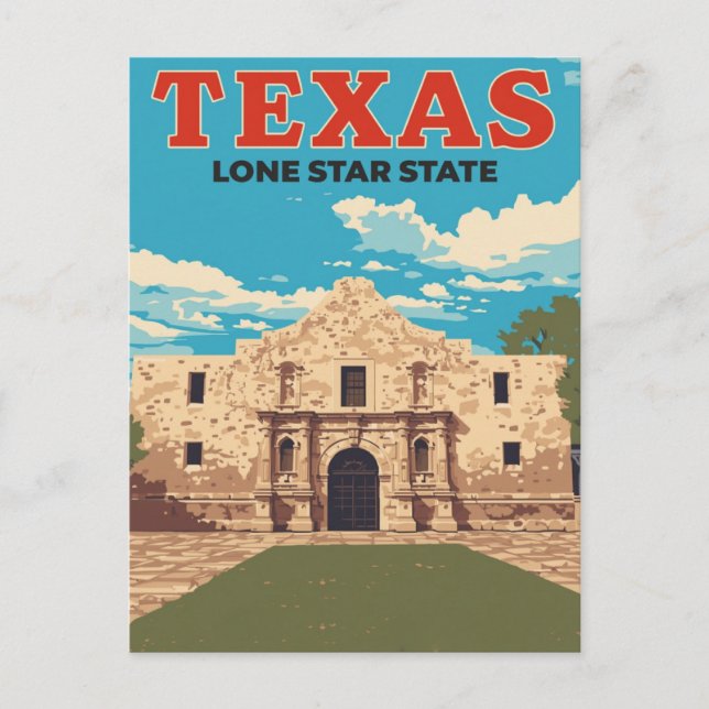 Texas Alamo Vintage Travel Vykort (Framsida)