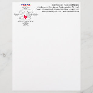 Texas amerikanska stat på karta och användbar info brevhuvud