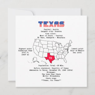 Texas amerikanska stat på karta och användbar info tack kort
