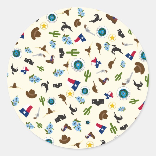 Texas artiklar- berömdens statsikoner runt klistermärke (Framsida)