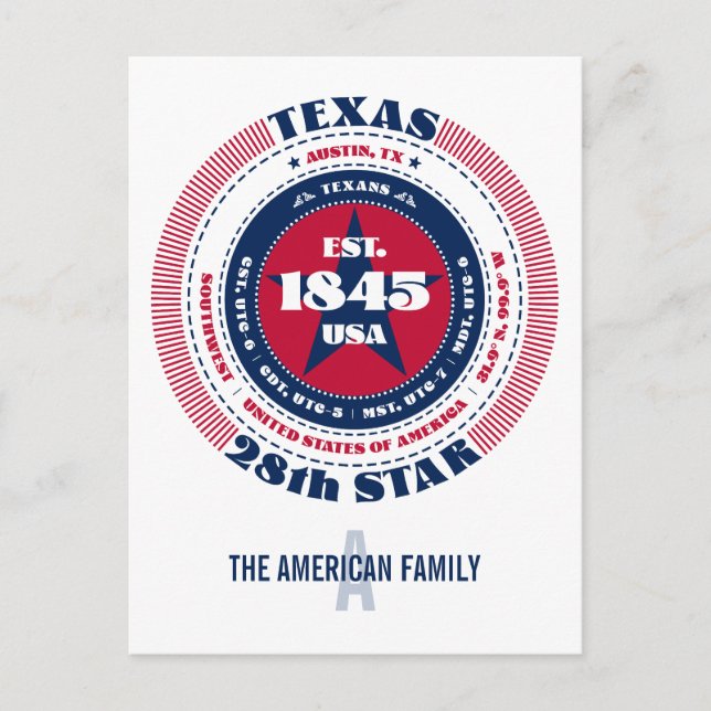 Texas, Austin, TX, Patriotic, Monogram Vykort (Framsida)