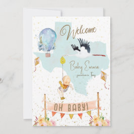 Texas Baby Birth Announcement Balloons Flowers Inbjudningar